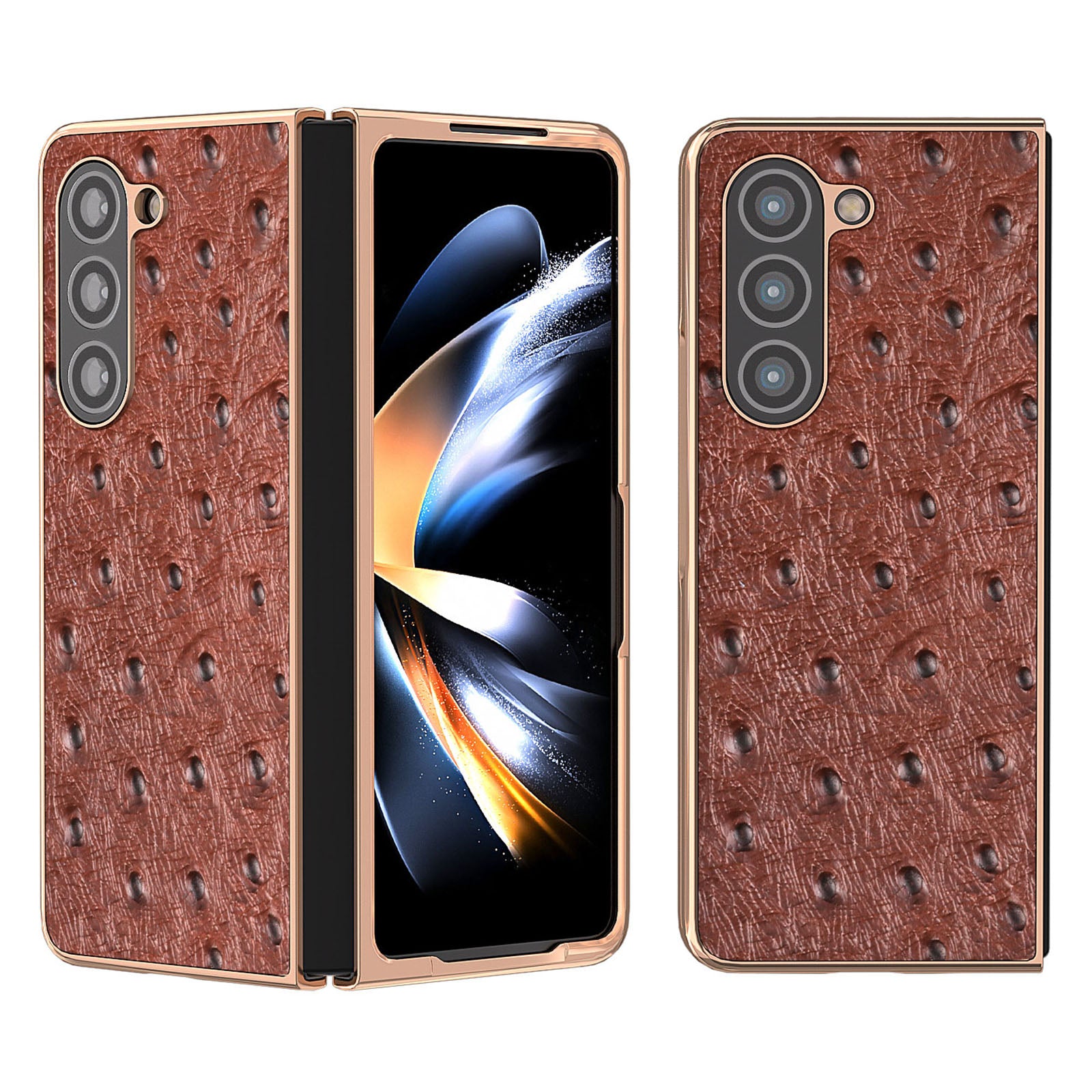 For Samsung Galaxy Z Fold5 5G Ostrich Texture Phone Case Electroplating Genuine Cow Leather Coated PC Cover For Samsung Galaxy Z Fold5 5G Ostrich Texture Phone Case Electroplating Genuine Cow Leather Coated PC Cover